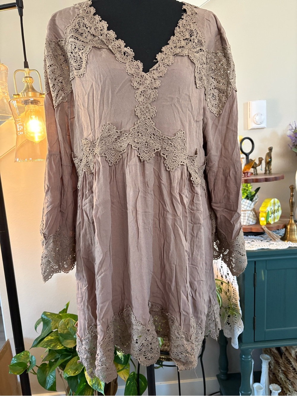 Angel Heart Boutique Mocha Lace Tunic - 1XL